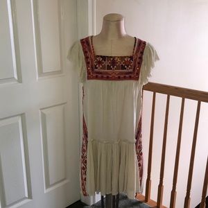 Free People Cream Embroidered Dress, Sz M